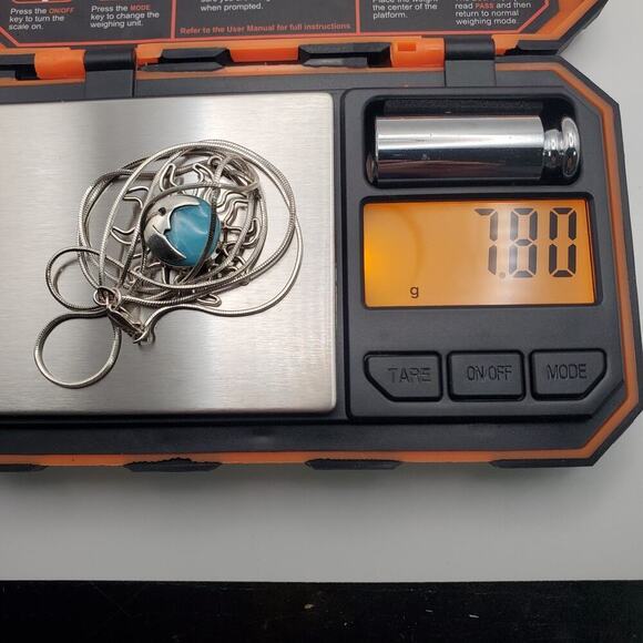 Sterling Silver Larimar Sun Moon Pendant 23" Snake Chain Necklace Made in Mexico - Picture 12 of 12